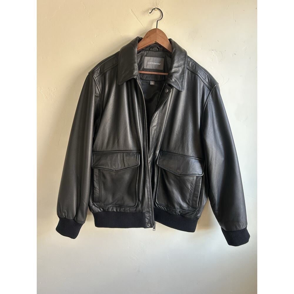 Leather Bomber Jacket Mens L Black Soft Buttery Flight Zip Croft & Barrow - Picture 15 of 15